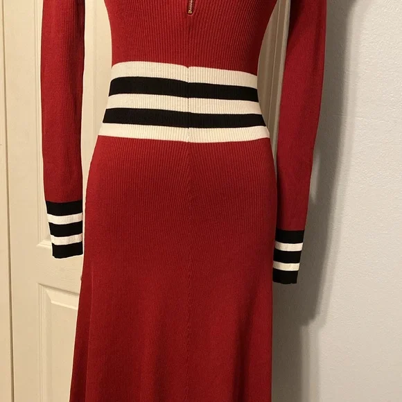 Maje Burgundy Striped Zip Midi Knit Dress Medium - Picture 3 of 10